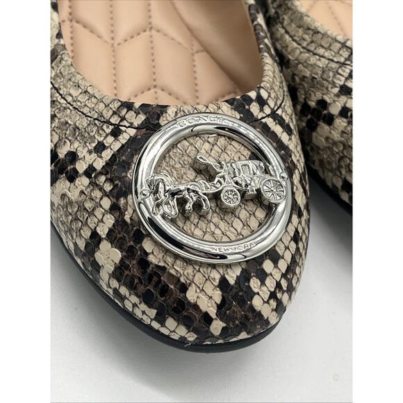 Coach Women's Brown Snakeskin Print Horse & Carriage Round Toe Flats Size 6 - Picture 2 of 12